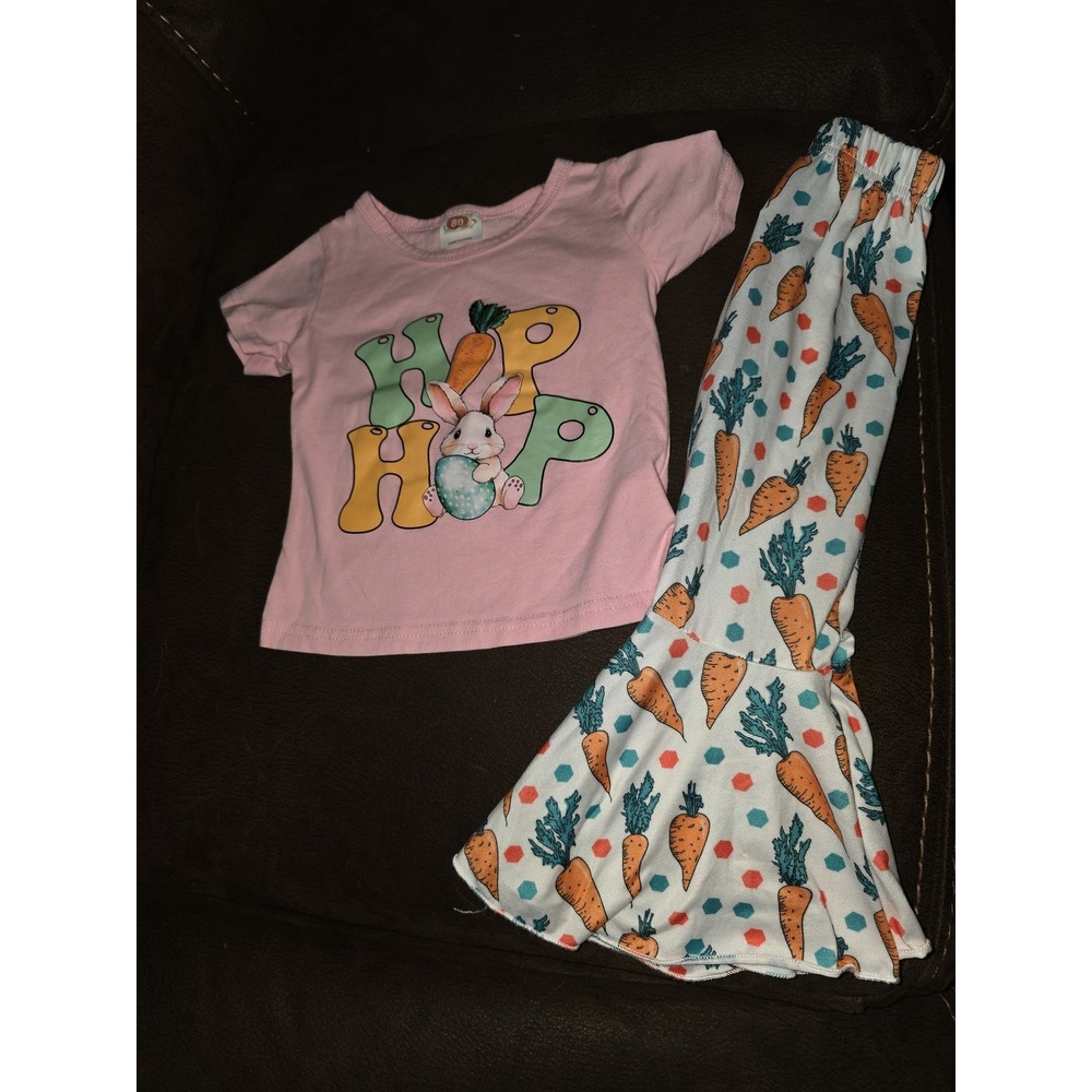 Boutique spring Easter bunny hip hop carrot outfit top leggings 80 12 18 months